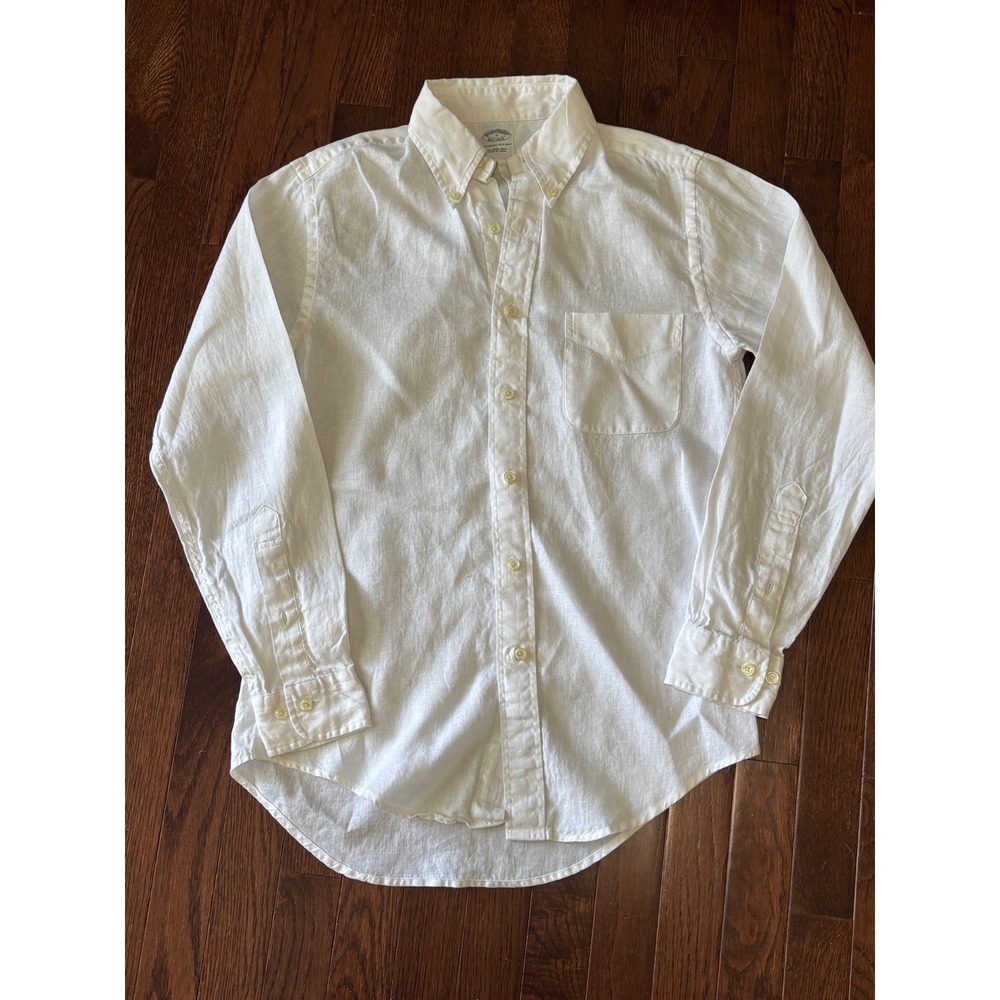 Brooks Brothers Irish Linen White Button Down Shirt Mens Small Polo Shirt